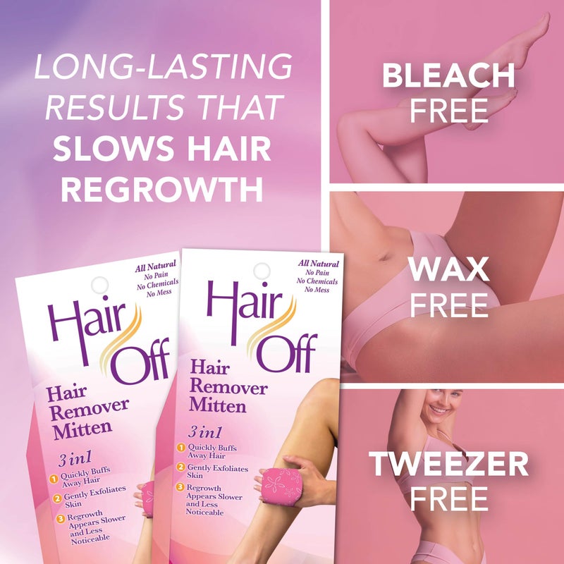 Hair off Hair Off Hair Remover Mitten - All-Natural, Painless & Chemical Free - Full Body Hair Removal - Slows & Lessens Regrowth - Exfoliates Skin (3 Mittens Per Box, Pack of 4)  - Image 4