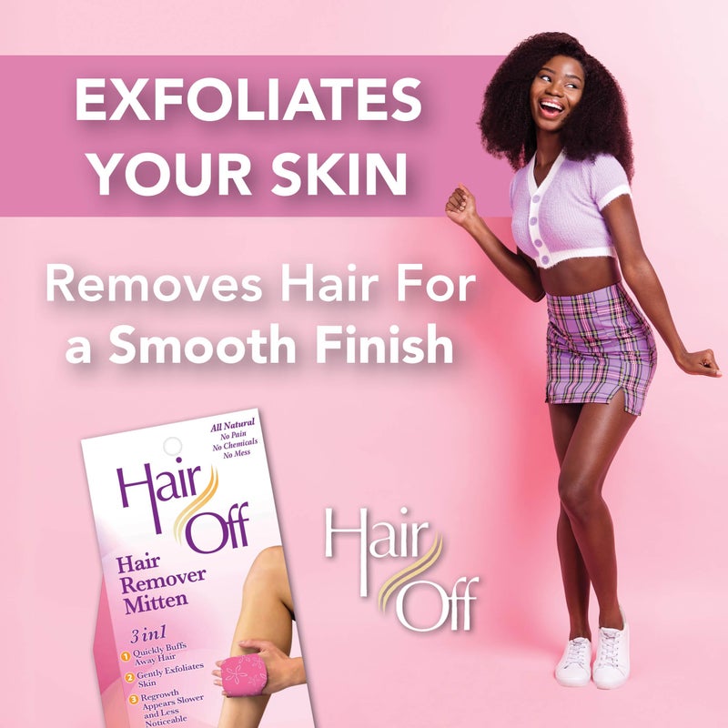 Hair off Hair Off Hair Remover Mitten - All-Natural, Painless & Chemical Free - Full Body Hair Removal - Slows & Lessens Regrowth - Exfoliates Skin (3 Mittens Per Box, Pack of 4)  - Image 3