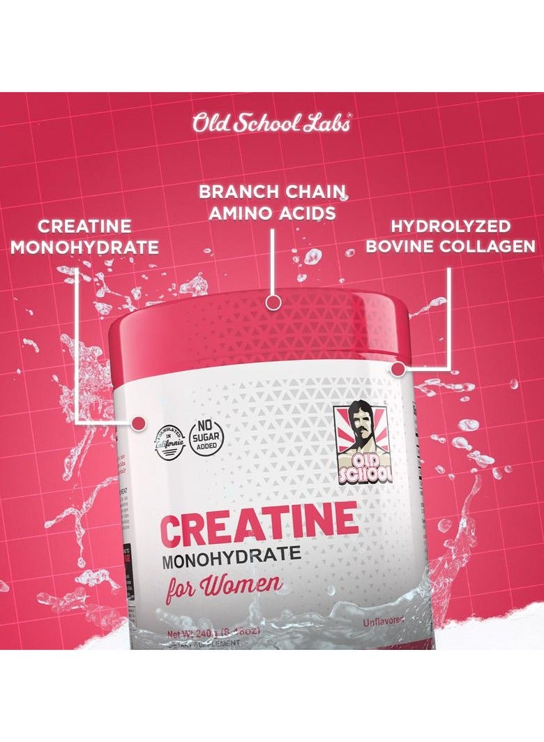 أولد سكول لابس كرياتين أحادي الهيدرات للنساء مع الكولاجين والأحماض الأمينية المتفرعة السلسلة - مسحوق مكمل غذائي للياقة البدنية للعضلات والشعر الصحي والبشرة والأظافر والتعافي - Image 2