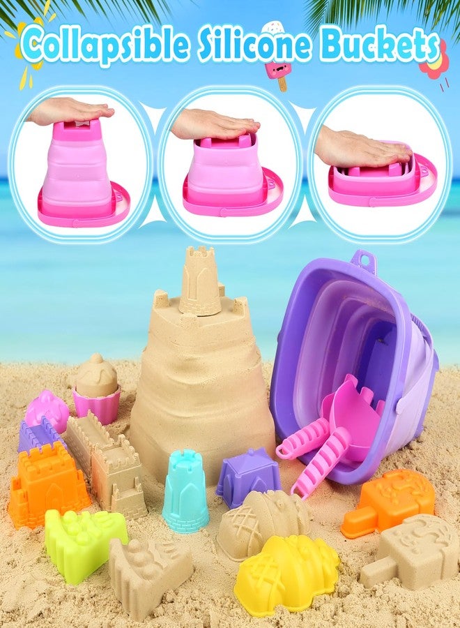 Dreamon Collapsible Beach Toys Set for Kids 3-10, Collapsible Sand Bucket with Beach Molds and Mesh Bag, 2 Pack Shovels Set Ice Cream Sand Toys for Beach, Sandbox Travel Toys for Kids Toddlers Girls - Image 2
