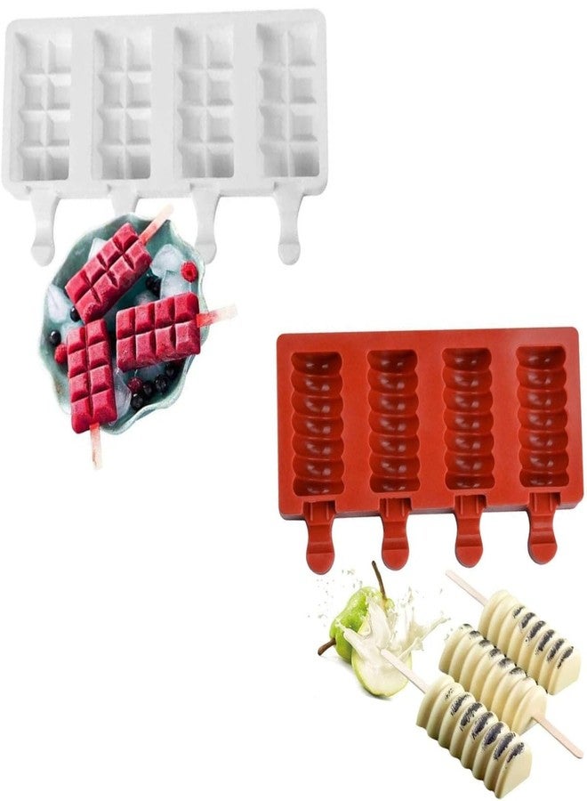 Skytail 2 Pack Silicone Cakesicle Molds Large 4 Cavities Cake Pop Molds for Kids Cute Popsicle Moulds for Making Cakesicle Ice Pops Kulfi Maker Chocolate Ice Cream Frozen Treats Popsicle Maker DIY Set - Image 1