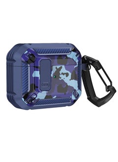 Case Cover Two-Tone Printed Earphone Case with Switch Lock & Carabiner For AirPods 3 Blue + Camouflage Blue