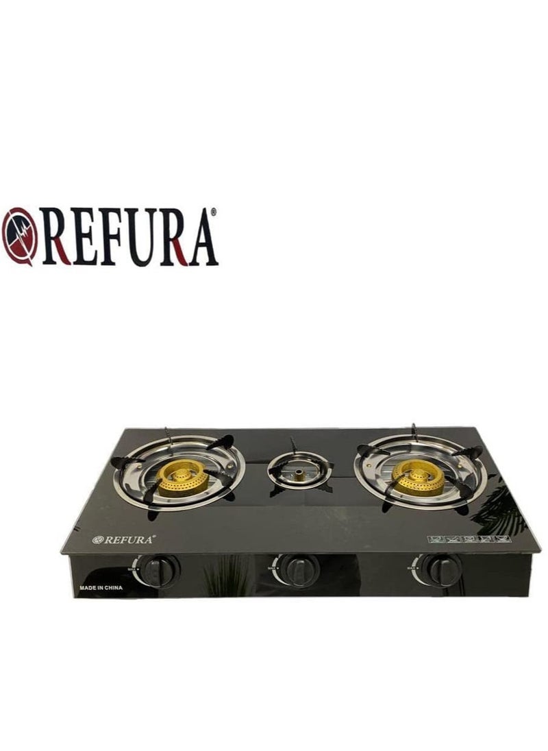 REFURA Three Burner Gas Stover w/ Auto Ignition | Glass Top | Compact Design | Kitchen Appliances |  - Image 2