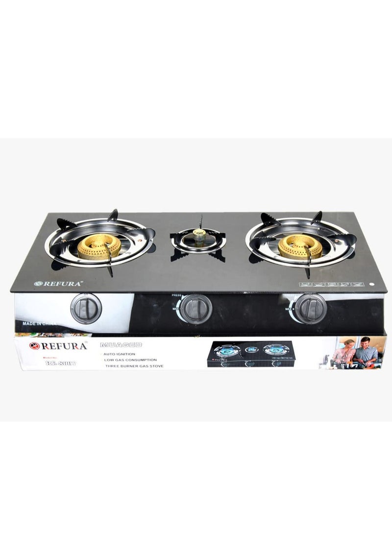 REFURA Three Burner Gas Stover w/ Auto Ignition | Glass Top | Compact Design | Kitchen Appliances |  - Image 1