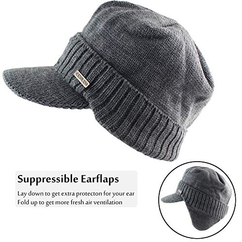 CAMOLAND 30% Wool Winter Beanie w/Visor & Earflaps for Men Outdoor Fleece Hat Scarf Set - Image 4