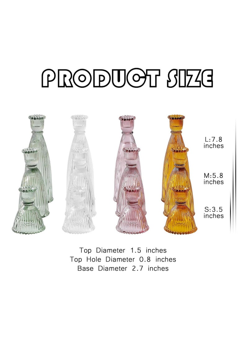Hihonor Vertical Stripe Candlestick Holders Set of 3, Premium Glass Candle Holders for Candlesticks and Taper Candles, Vintage Candle Holder Decor for Table Centerpiece, Pink  - Image 5