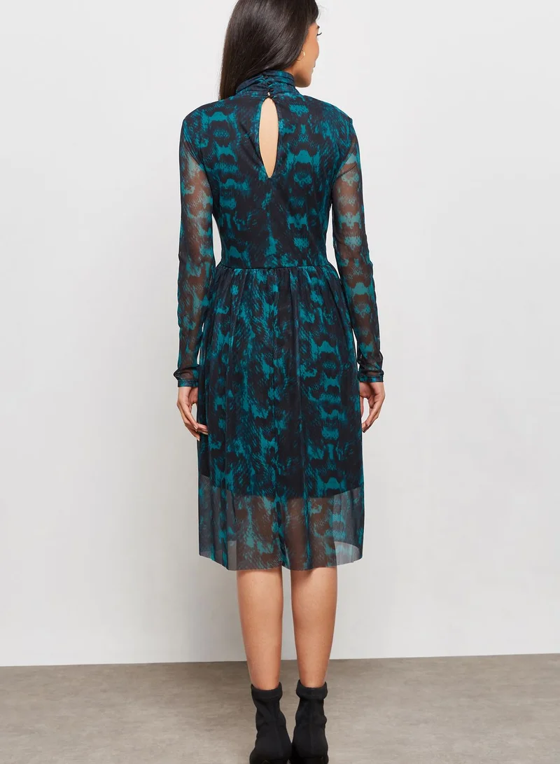 VERO MODA Mesh Overlay Printed Dress