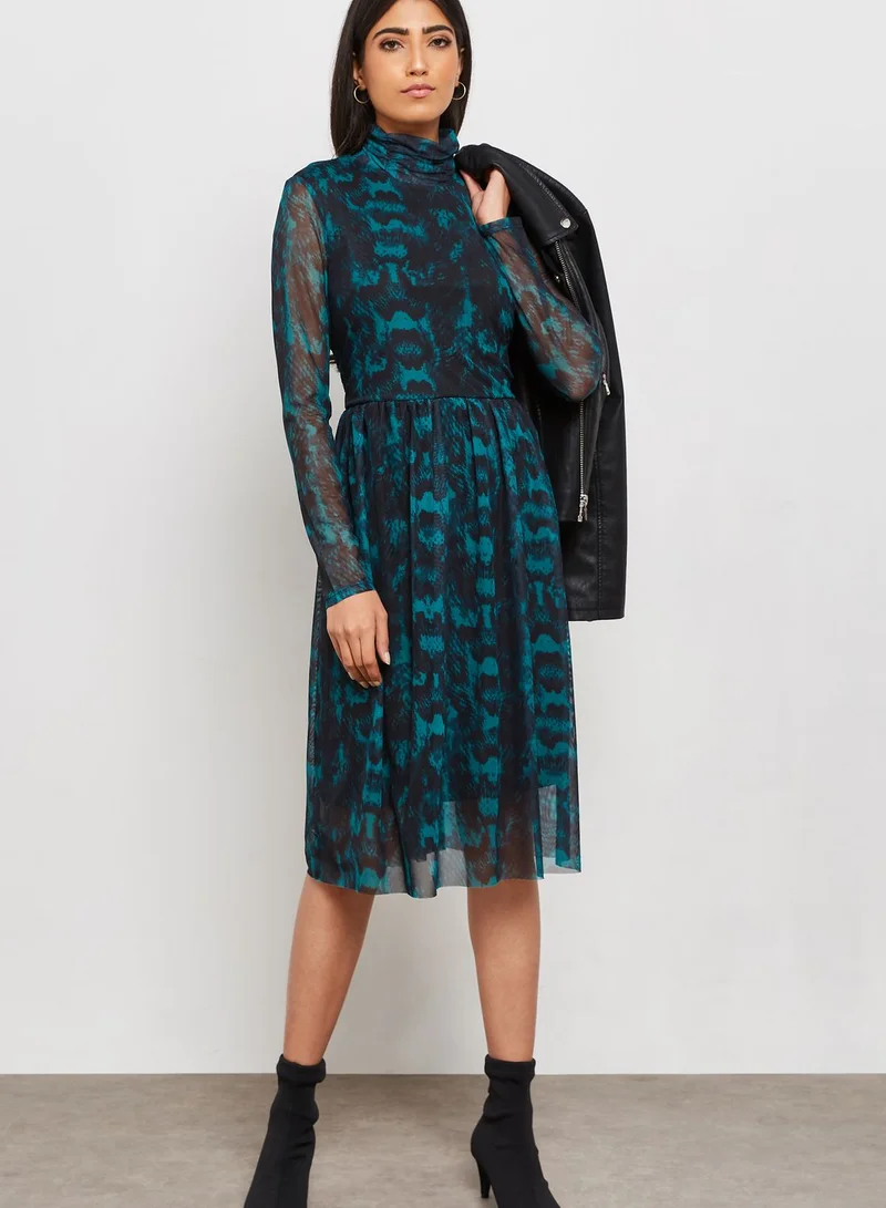 VERO MODA Mesh Overlay Printed Dress