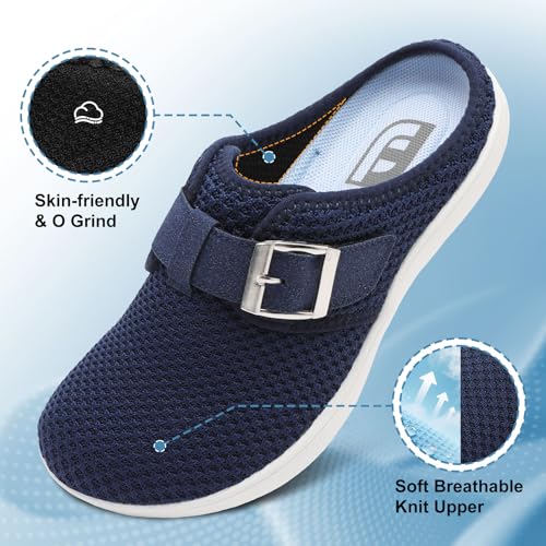 JOINFREE Wide Womens Mules Slippers Adjustable House Slipper Indoor Outdoor Lightweight Barefoot Casual Walking Shoe Comfortable Swollen Edema lymphedema Diabetic Shoe NavyBlue Size 8 - Image 4