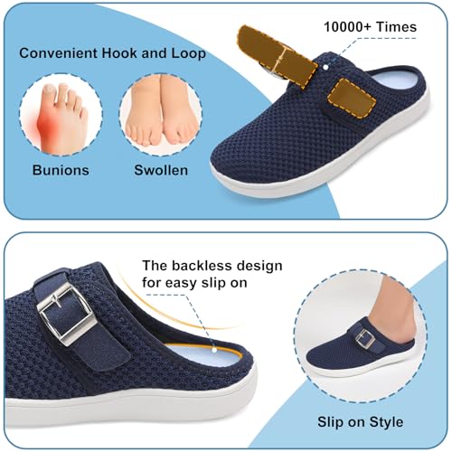 JOINFREE Wide Womens Mules Slippers Adjustable House Slipper Indoor Outdoor Lightweight Barefoot Casual Walking Shoe Comfortable Swollen Edema lymphedema Diabetic Shoe NavyBlue Size 8 - Image 5
