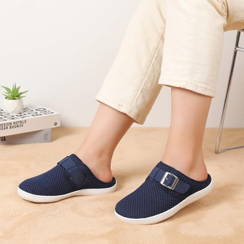 JOINFREE Wide Womens Mules Slippers Adjustable House Slipper Indoor Outdoor Lightweight Barefoot Casual Walking Shoe Comfortable Swollen Edema lymphedema Diabetic Shoe NavyBlue Size 8 - Image 2