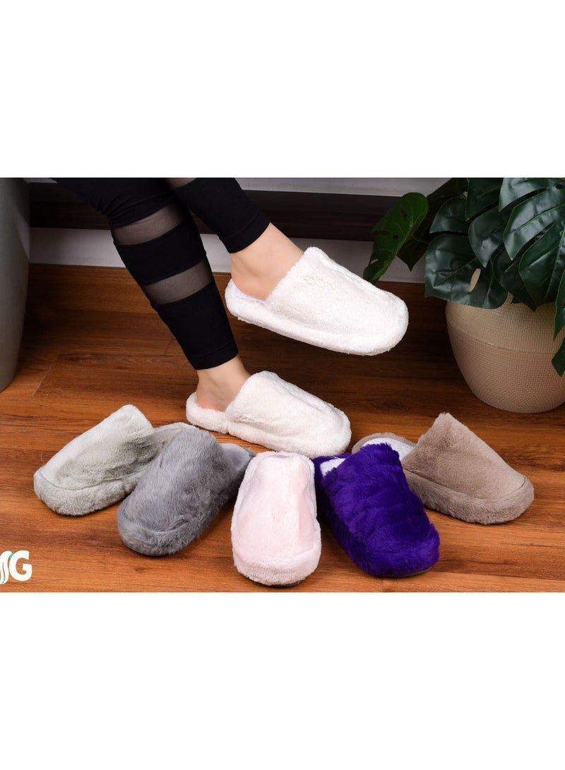 Plain fur slippers for women, mauve color - Image 3
