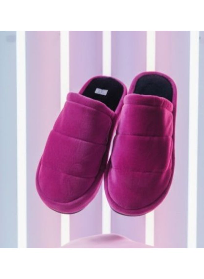 Plain fur slippers for women, mauve color - Image 2