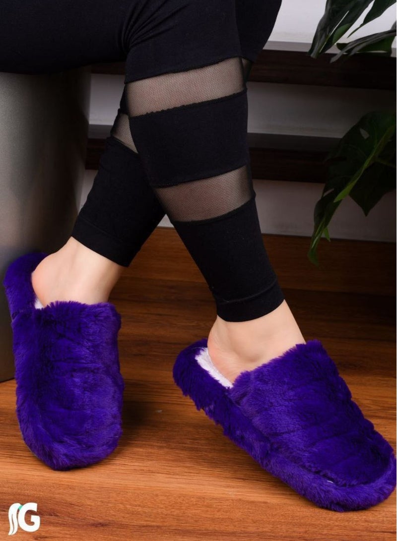 Plain fur slippers for women, mauve color - Image 1