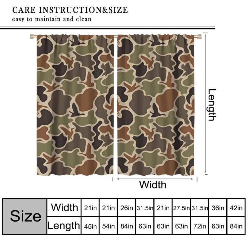 JanJCurt Camouflage Curtains, Rustic Forest Camo Duck Hunting Vintage Green Brown Hunting Wild Animal Window Treatments for Home Kitchen Bedroon Living Room, 42x45in (No Blackout) - Image 2