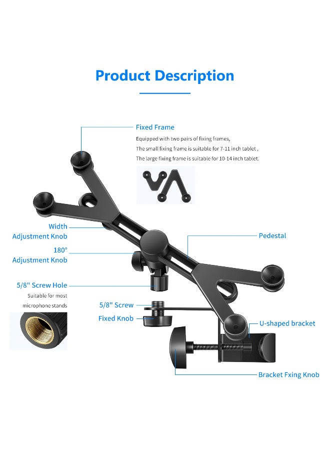 NEEWER Adjustable Tablet Holder Clamp for iPad and Tablets 7''–14'', 360° Rotation & Tilt, Metal & Plastic Mount for Microphone Stand – Universal iPad/Tablet Mount for Music and Live Use - Image 2