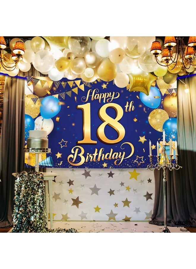 KATCHON Happy 18Th Birthday Banner For Boys Xtralarge 72X44 Inch ; Happy 18Th Birthday Backdrop For Blue And Gold 18Th Birthday Decorations For Boys ; 18Th Birthday Party Decorations For Girls  - Image 3