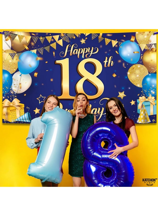 KATCHON Happy 18Th Birthday Banner For Boys Xtralarge 72X44 Inch ; Happy 18Th Birthday Backdrop For Blue And Gold 18Th Birthday Decorations For Boys ; 18Th Birthday Party Decorations For Girls  - Image 4