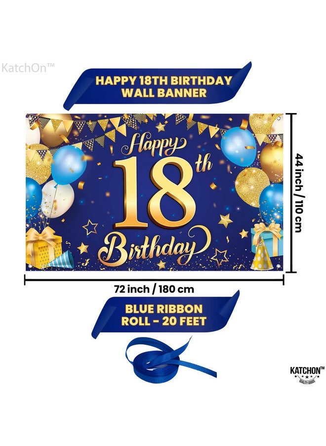 KATCHON Happy 18Th Birthday Banner For Boys Xtralarge 72X44 Inch ; Happy 18Th Birthday Backdrop For Blue And Gold 18Th Birthday Decorations For Boys ; 18Th Birthday Party Decorations For Girls  - Image 5