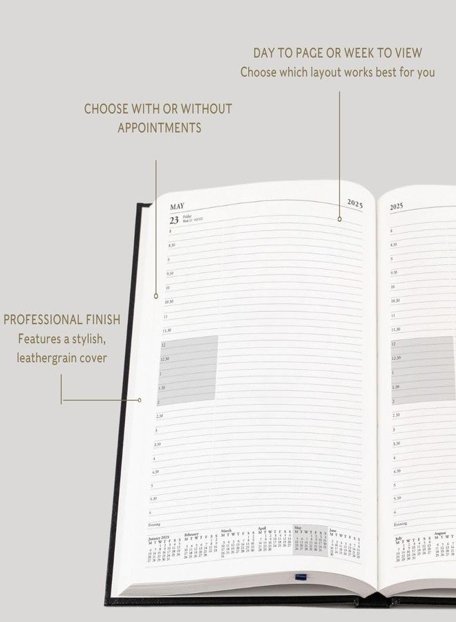 Collins Essential 2025 Eco Friendly Diary - A5 Day to a Page Business Planner with Leathergrain Hardback Cover and Recycled Paper - Navy - E-ESSA51.59-25 - Image 2