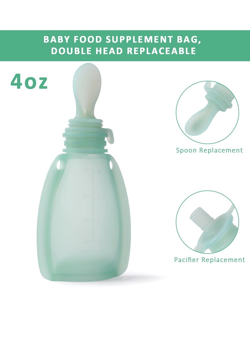 iMissiu Reusable Silicone Baby Food Pouches, BPA-Free Silicone Refillable Baby Food Storage Bag with Spoon and Leak-Proof Attachment Topper, 4oz (Green)  - Image 2