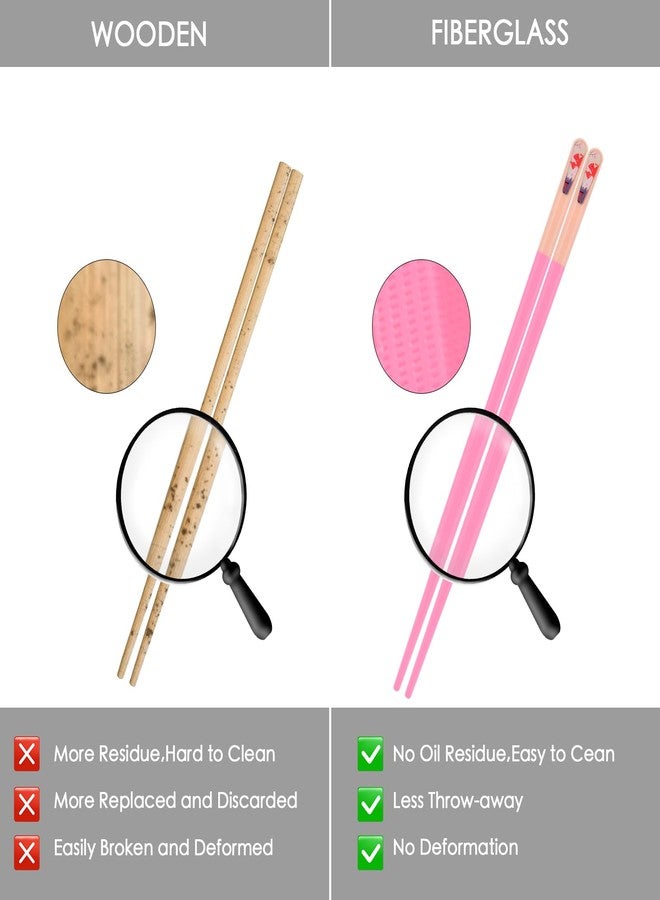 GLAMFIELDS Chopsticks Reusable Dishwasher Safe, GLAMFIELDS 5 Pairs 9.5 Inches Premium Chop Sticks Set for Sushi, Ramen, Asian Cuisine, Matte Non-slip with Gift Case, Pink - Image 5