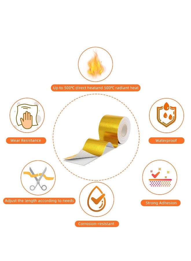 Heat Shield Tape Cool Tapes Aluminum Foil Heat Reflective Adhesive Heat Shield Thermal Barrier Foil Tape Self-Adhesive Heat Resistant Tape for Hose and Auto Use, 2 Rolls (Gold, 2 Inch x 32.8 ft) - Image 2