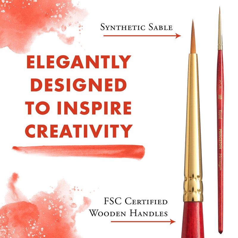 Princeton Heritage, Series 4050, Synthetic Sable Paint Brush for Watercolor, Round, 3/0 - Image 2