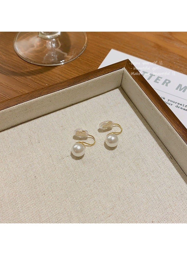 Goolsky French Style Pearl Clip-On Earrings for Women – Elegant No-Piercing Mosquito Coil Design, Lightweight Small Luxury Jewelry, Gentle Chic Ear Clips