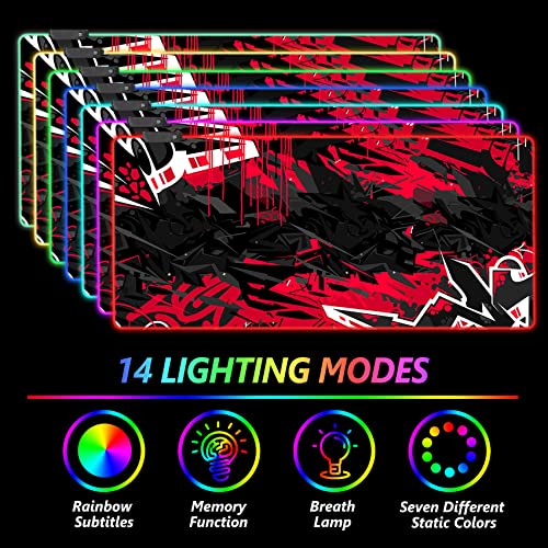 AIMSA Large RGB Gaming Mouse Pad, Keyboard Mousepad Led Extended 35.4 x 15.8 inch Non-Slip Rubber Base with 14 Lighting Modes, Big Desk Mat Waterproof, Red Black - Image 4