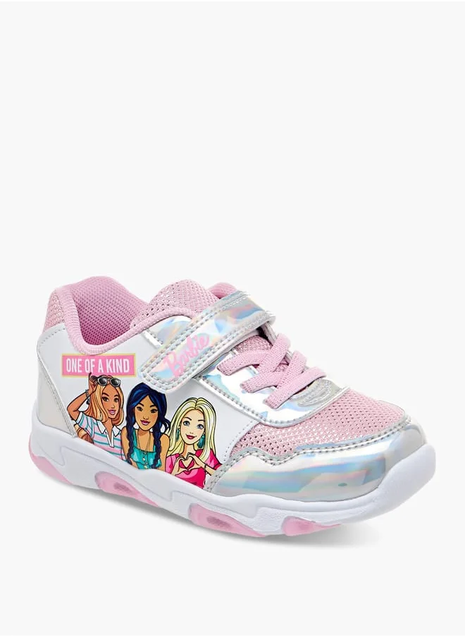 Barbie Girls Printed Light-Up Sneakers with Hook and Loop Closure