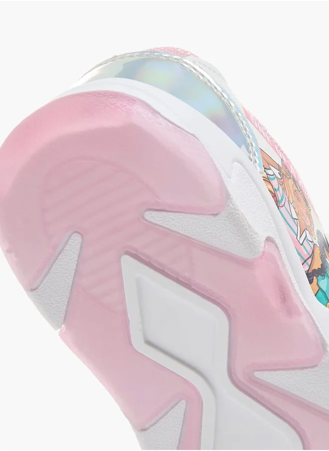 باربي Girls Printed Light-Up Sneakers with Hook and Loop Closure