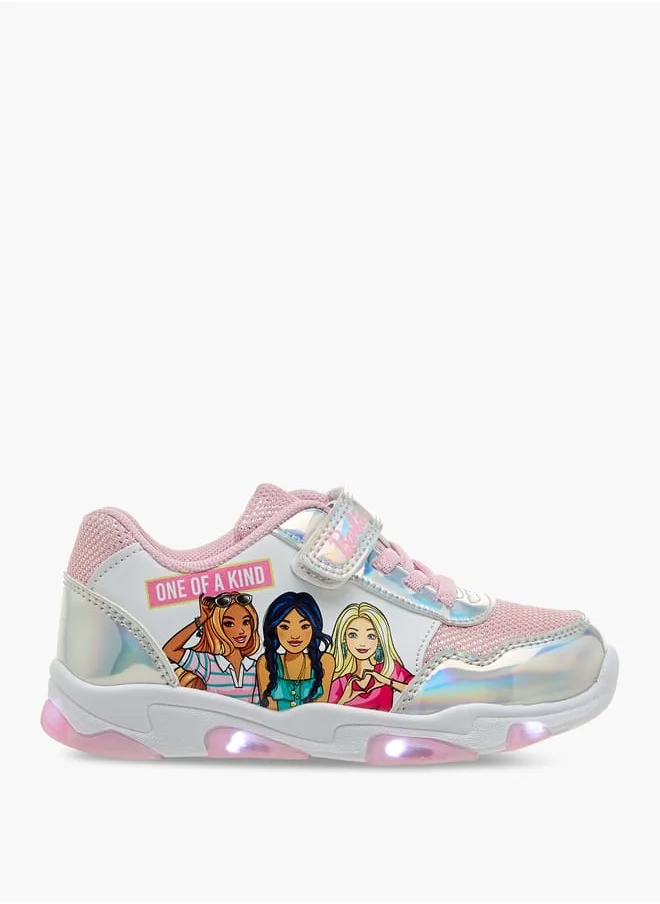 باربي Girls Printed Light-Up Sneakers with Hook and Loop Closure