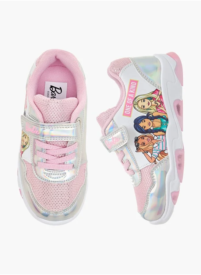 باربي Girls Printed Light-Up Sneakers with Hook and Loop Closure