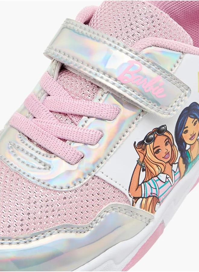 باربي Girls Printed Light-Up Sneakers with Hook and Loop Closure