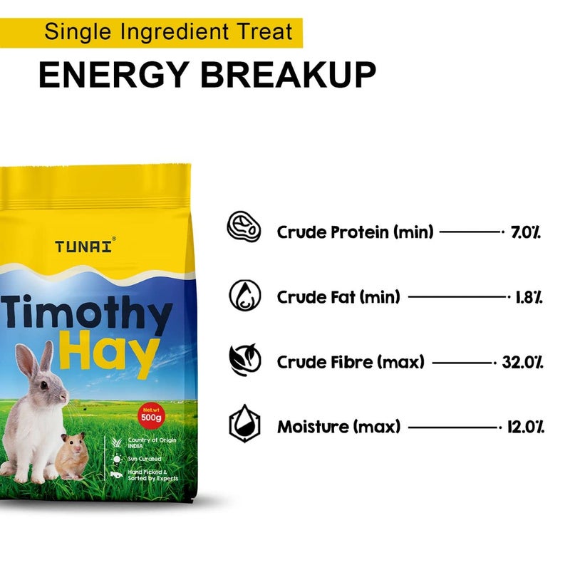 Tunai Timothy Hay for Small Animals Like Rabbit, Hamsters, Guinea Pigs, White Mice, Chinchillas, Hedgehog, 500g - Image 4
