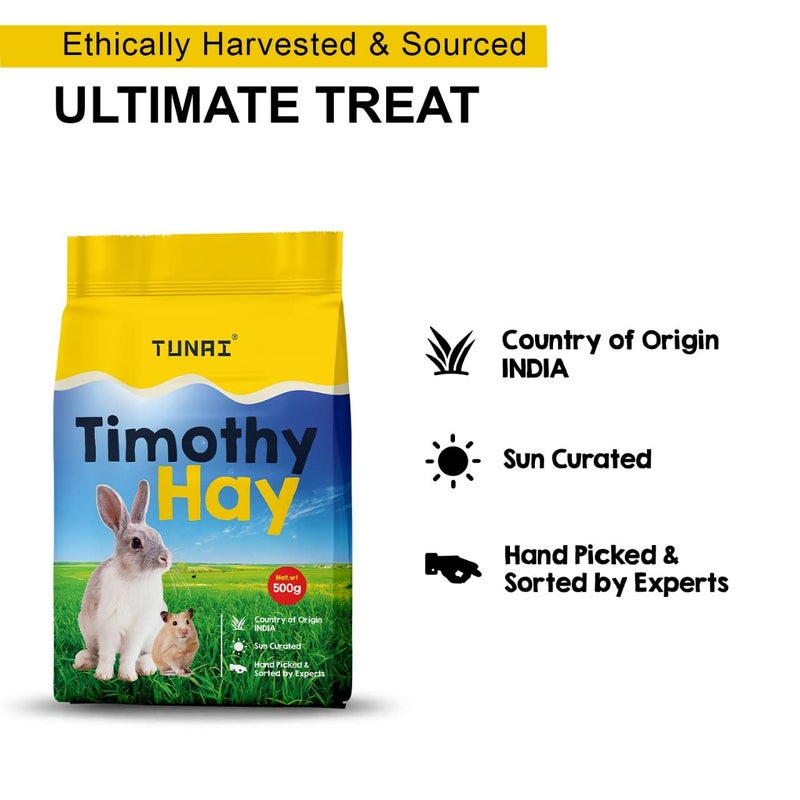 Tunai Timothy Hay for Small Animals Like Rabbit, Hamsters, Guinea Pigs, White Mice, Chinchillas, Hedgehog, 500g - Image 5