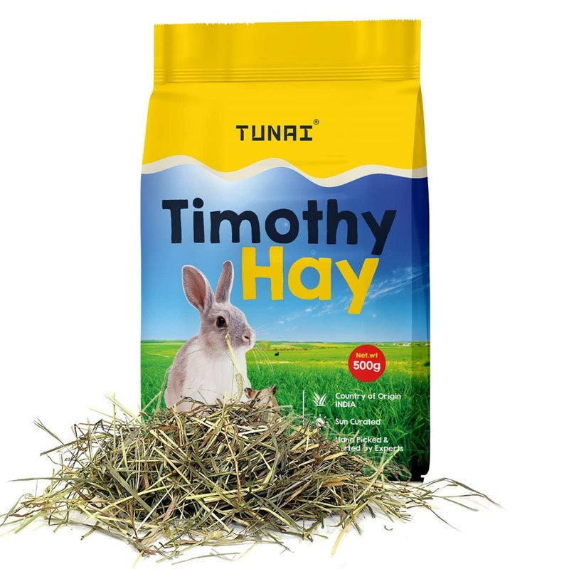 Tunai Timothy Hay for Small Animals Like Rabbit, Hamsters, Guinea Pigs, White Mice, Chinchillas, Hedgehog, 500g - Image 1