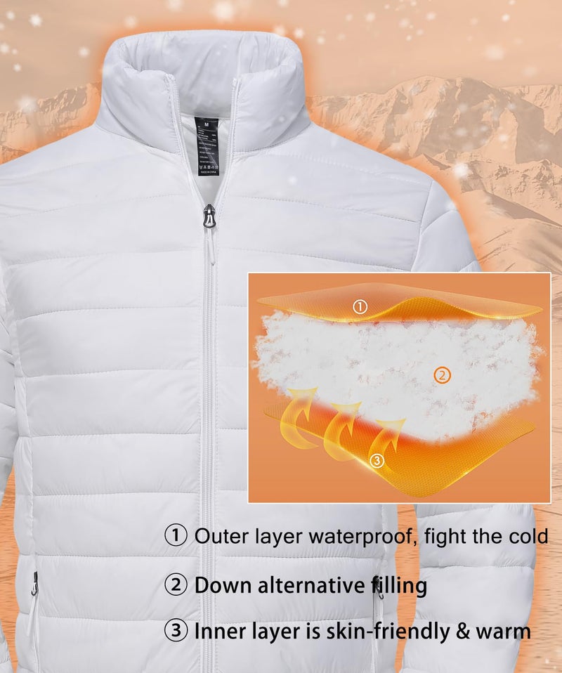 SPOSULEI Puffer Jacket for Men Packable Lightweight Winter Warm Down Jackets Coats Outdoor Insulated Water Resistant Travel Hiking Camping Jacket with Pockets White 2XL - Image 4