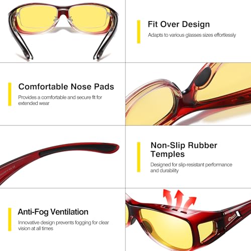 DUCO Night Vision Driving Glasses Fit Over Glasses for Men and Women HD Anti Glare Polarized Yellow Nighttime Lens 8953Y - Image 3