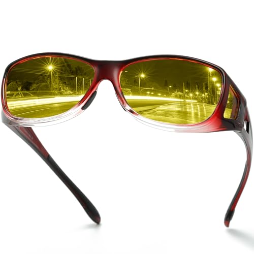 DUCO Night Vision Driving Glasses Fit Over Glasses for Men and Women HD Anti Glare Polarized Yellow Nighttime Lens 8953Y - Image 1
