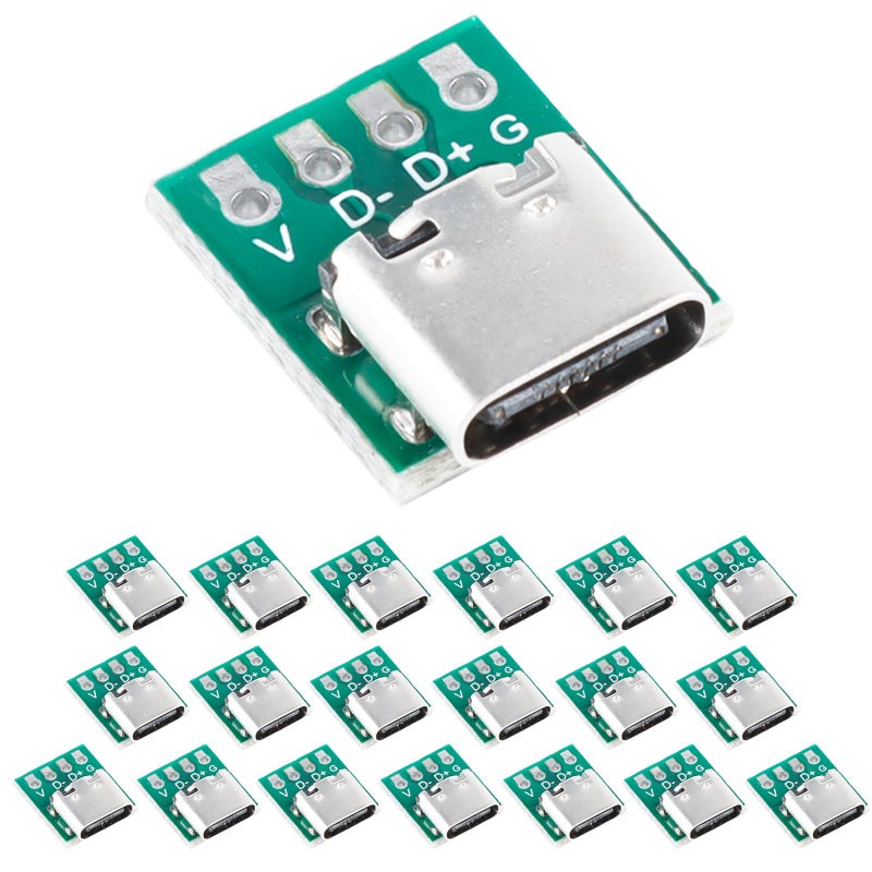 Cermant 20 Pcs USB 3.1 Type C Connector Board DIY Serial Basic Breakout Female Connector USB Type C Breakout Board with PCB Converter Board for Data Line Wire Cable Transfer - Image 1