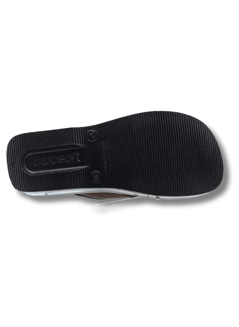 Aerosoft A0846 Comfort Wedge Thong Sandals For Women - Black/Grey Leopard Print - Image 4