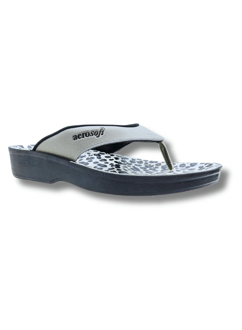 Aerosoft A0846 Comfort Wedge Thong Sandals For Women - Black/Grey Leopard Print - Image 2