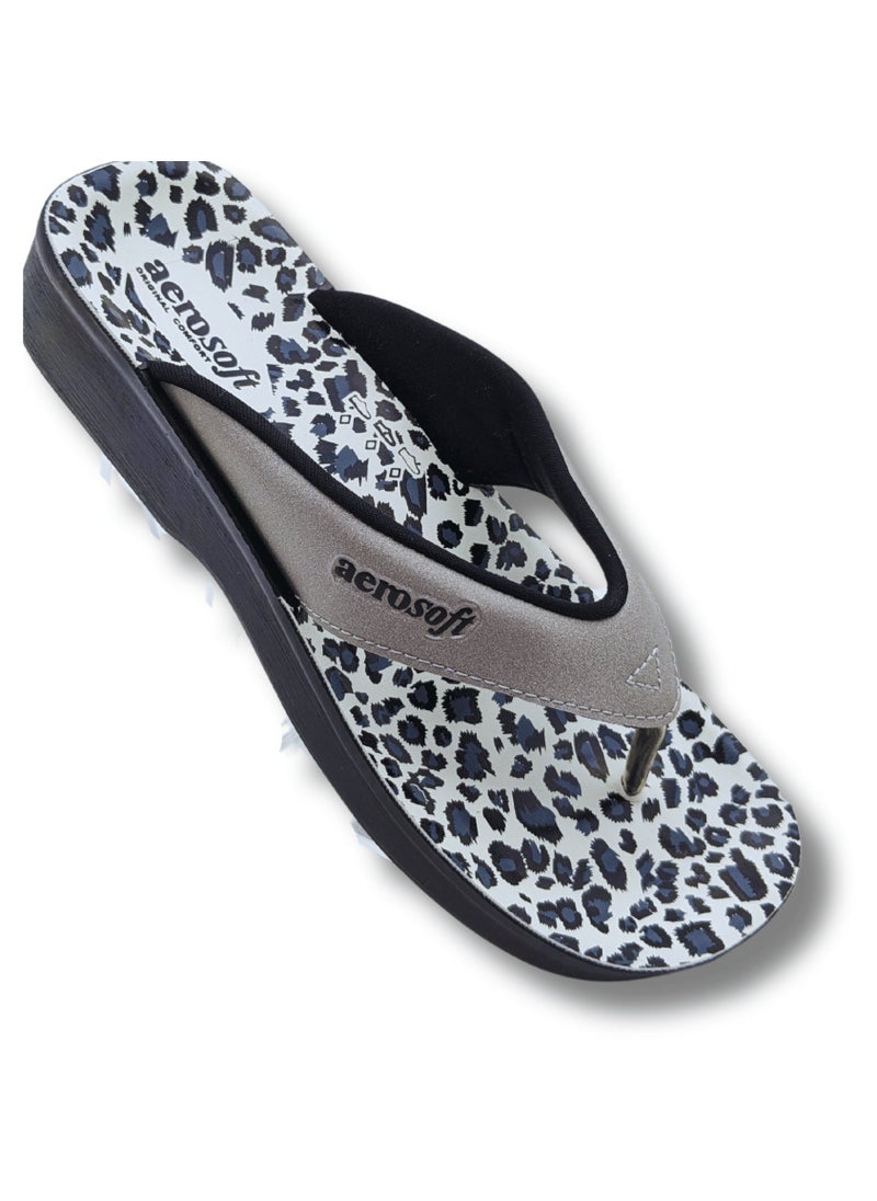 Aerosoft A0846 Comfort Wedge Thong Sandals For Women - Black/Grey Leopard Print - Image 3