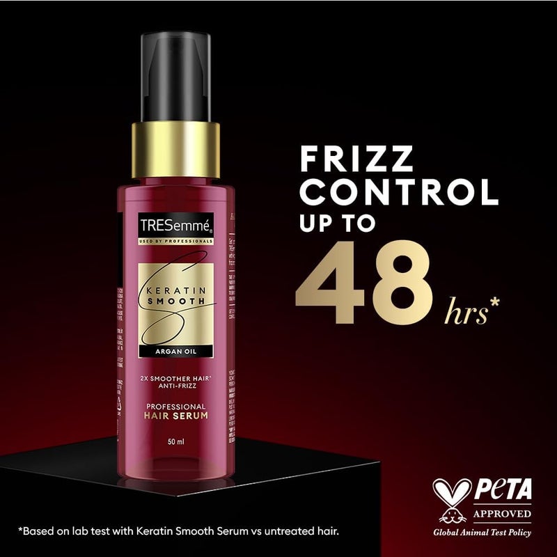 TRESemmé Tresemme Keratin Smooth Anti-Frizz Hair Serum 50ml with Argan Oil|| for 2X Smoother Hair and Long Lasting Frizz control upto 48H even in 80% humidity - Image 2