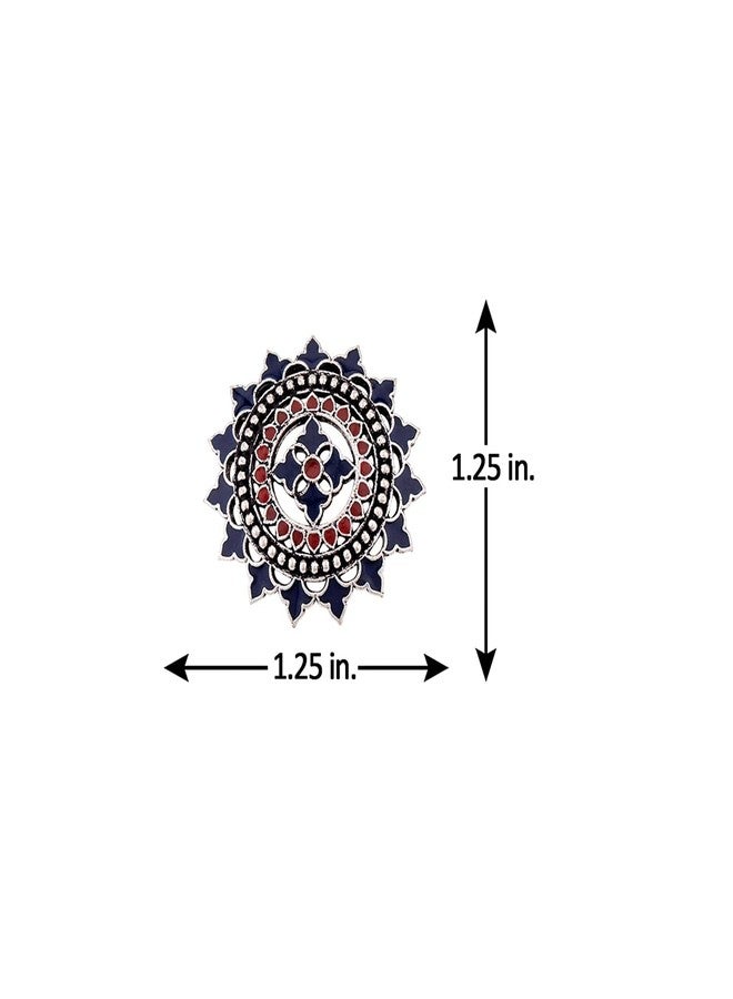 Voylla Brass Silver Oxidised Plating Mandala Design Enamel Embellished Blue Earrings for Women and Girls - Image 3