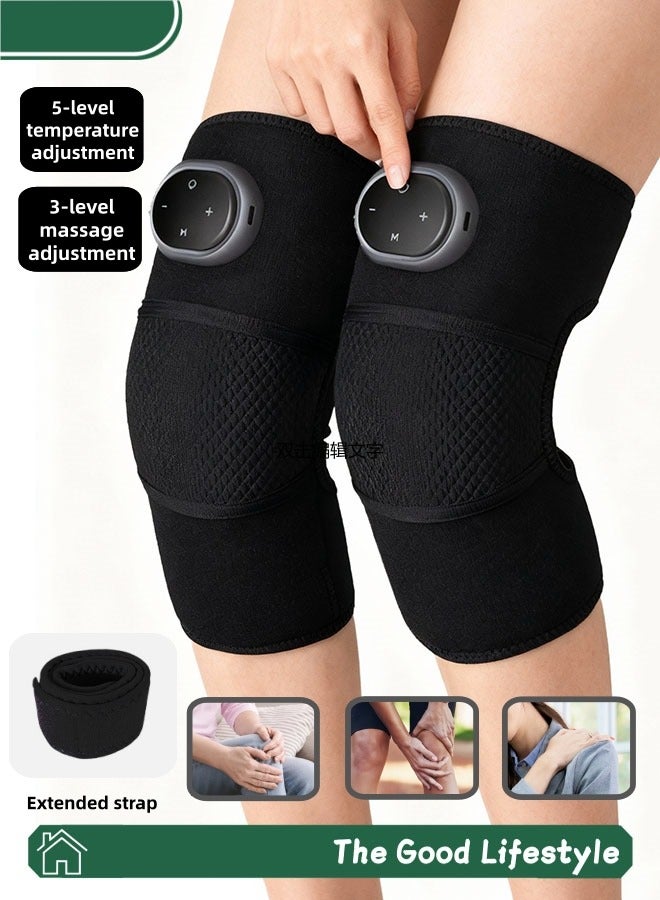 وسادة تدفئة للركبة، دعامة ركبة كهربائية مُدفأة، وسادة تدفئة للركبة قابلة لإعادة الشحن، دعامة تدليك للركبة، جهاز تدليك للركبة لتخفيف آلام الركبة/المفاصل/المرفق/الكتف، مع 5 مستويات حرارة و3 أوضاع تدليك، هدية مثالية للأم والأب (أسود، زوج واحد) - Image 1