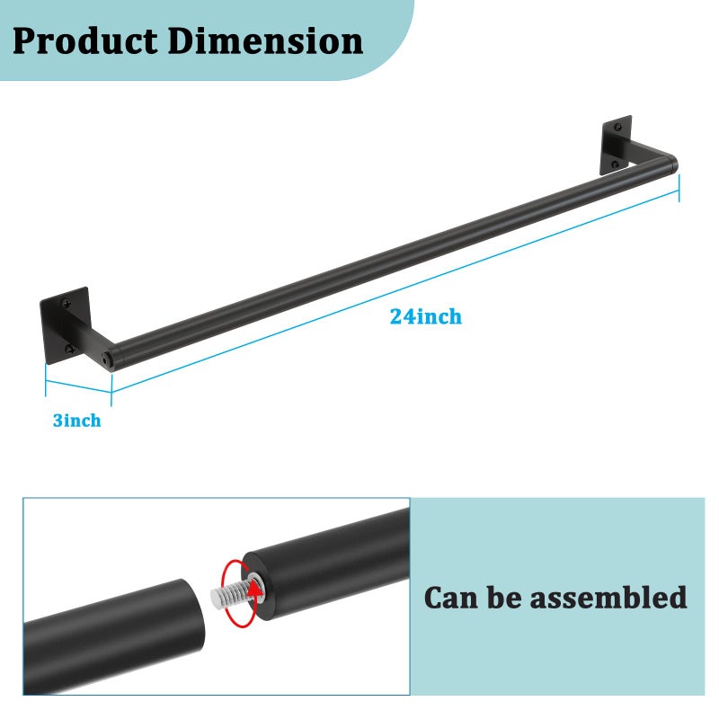 JIAPAIDUO 2 Packs 24 Inch Bathroom Towel Bar, Matte Black Towel Racks for Bathroom, JIAPAIDUO Bathroom Towel Rack Wall Mounted, Bath Hand Towel Holder Organizer, Modern Home Decor Towel Rod - Image 2