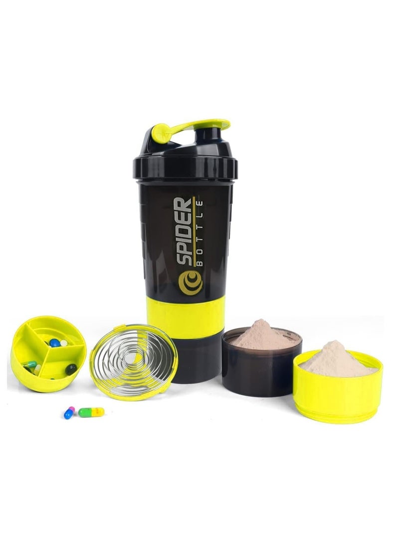SPIDER Premium Protein Shaker Bottle for Gym with Storage Organizer for Medicine and Protein Powder, Sports 3 Layers Leak Proof Lid and Twist Lock Container - Image 1